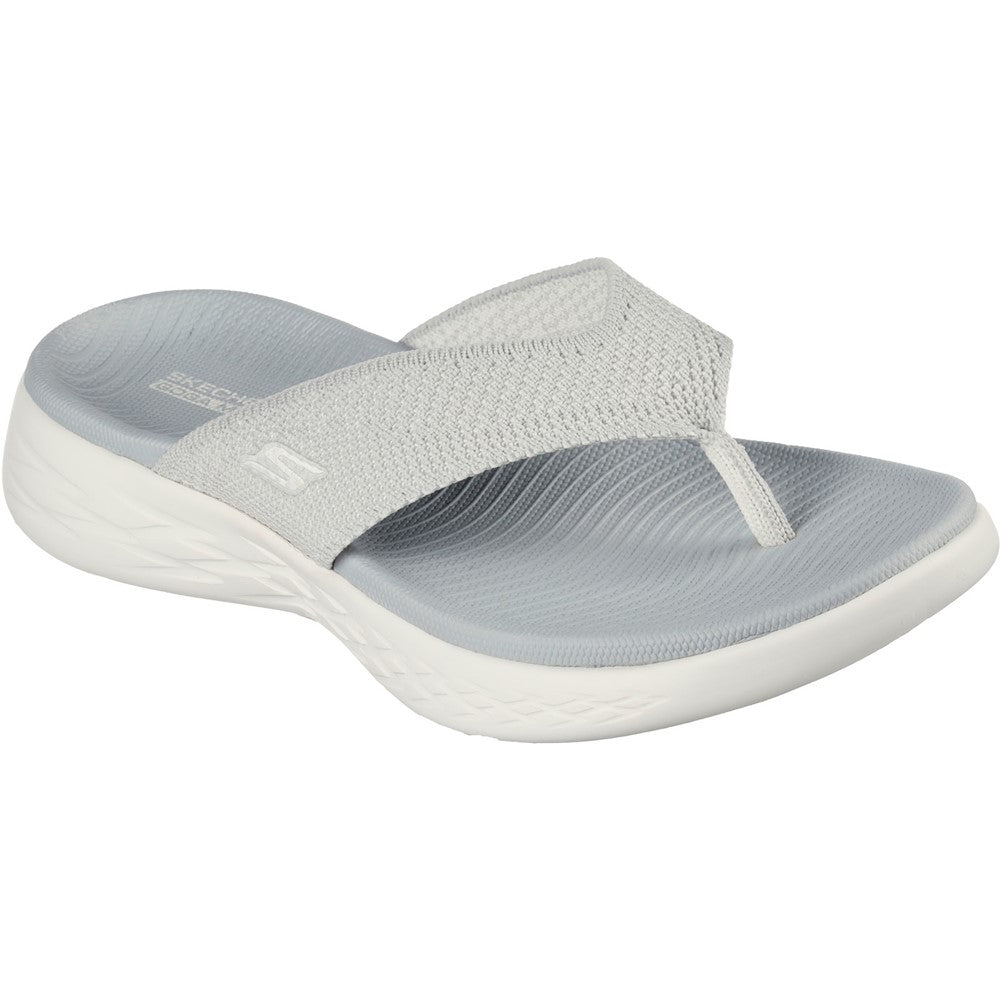 Skechers 140703/GRY Grey Womens Toe Post Casual Comfy Beach Sandals Flip Flops