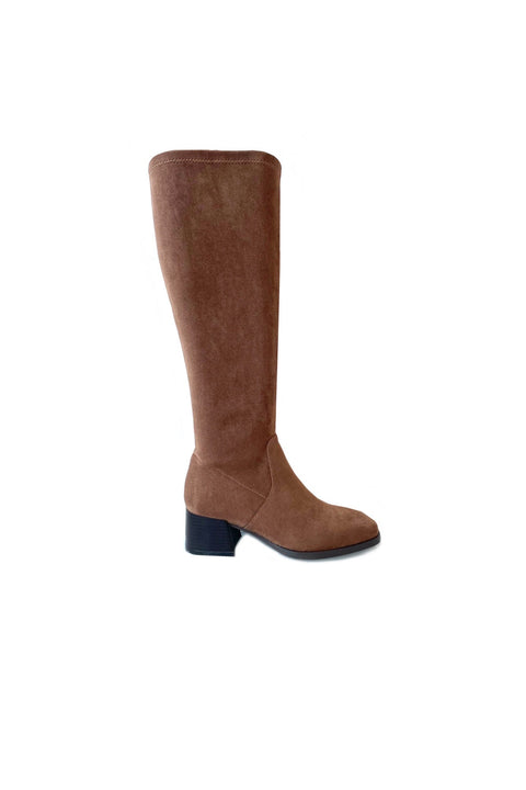 Ella Maddie Tan Faux Suede Knee High Stretch Womens Boots
