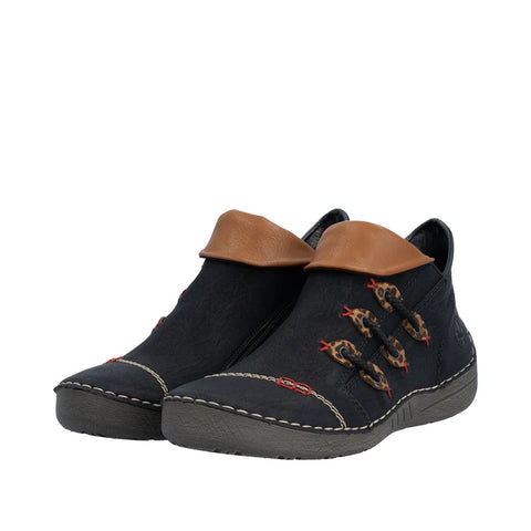 Rieker 72581-00 Black Womens Casual Comfort Zip Up Ankle Boots