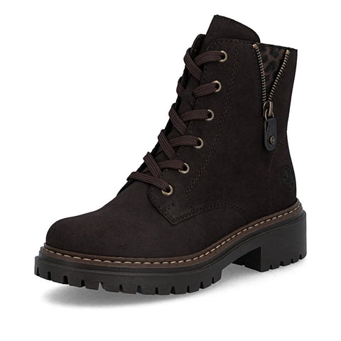 Rieker 72617-25 Brown Womens Casual Comfort Lace Up Zip Up Leather Ankle Boots