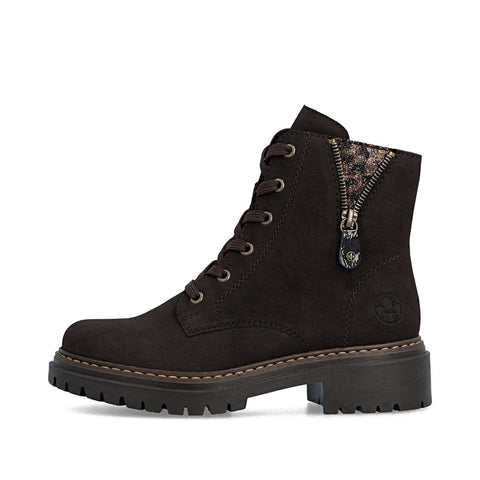 Rieker 72617-25 Brown Womens Casual Comfort Lace Up Zip Up Leather Ankle Boots