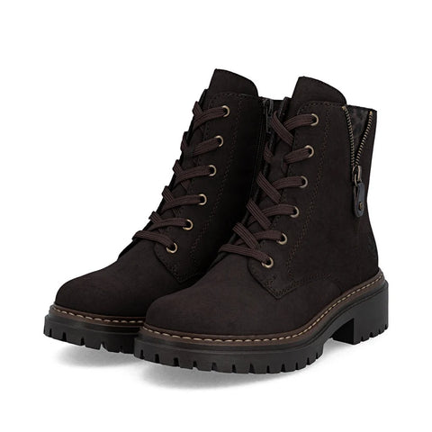 Rieker 72617-25 Brown Womens Casual Comfort Lace Up Zip Up Leather Ankle Boots