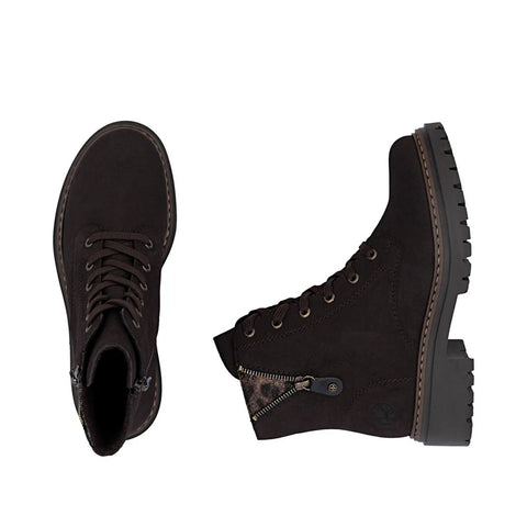 Rieker 72617-25 Brown Womens Casual Comfort Lace Up Zip Up Leather Ankle Boots