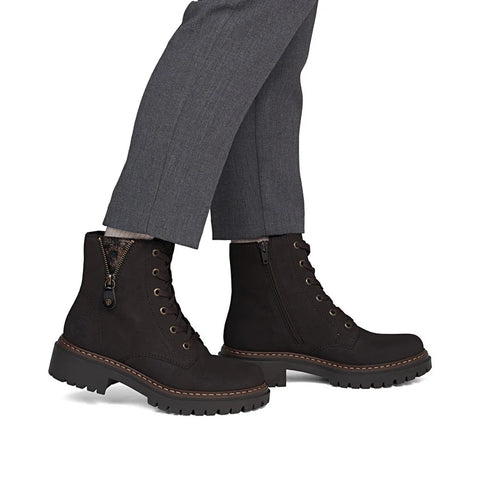 Rieker 72617-25 Brown Womens Casual Comfort Lace Up Zip Up Leather Ankle Boots