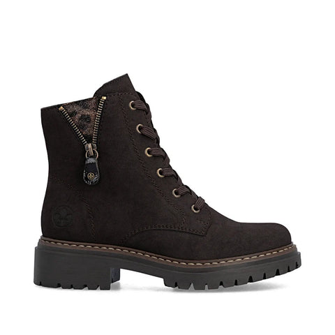 Rieker 72617-25 Brown Womens Casual Comfort Lace Up Zip Up Leather Ankle Boots