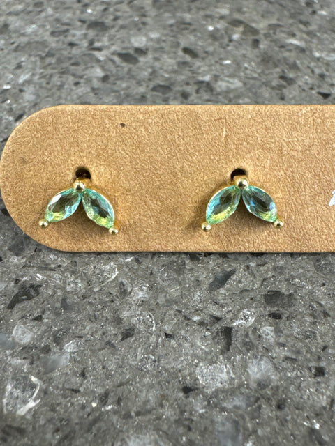 E - Petal Duet Studs - Aqua Crystal / Gold