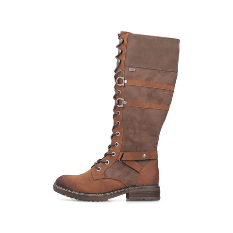 Rieker 94732-25 Brown Womens Lace Up Zip Up Knee High Boots