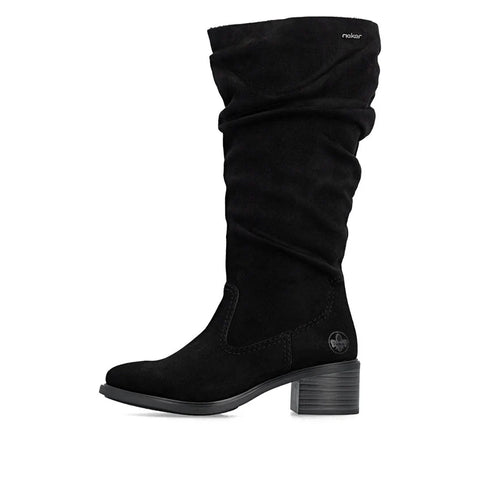 Rieker 74192-00 Black Womens Casual Comfort Zip Up Knee High Boots