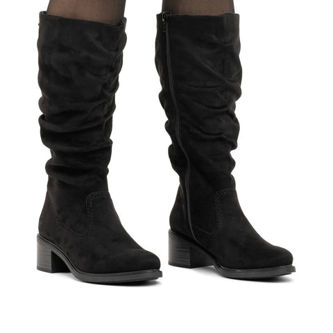Rieker 74192-00 Black Womens Casual Comfort Zip Up Knee High Boots