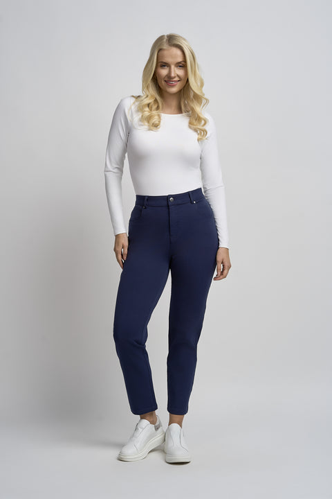 Pinns Womens 780CT Navy Four Way Stretch Slim Fit Ankle Grazer Trousers