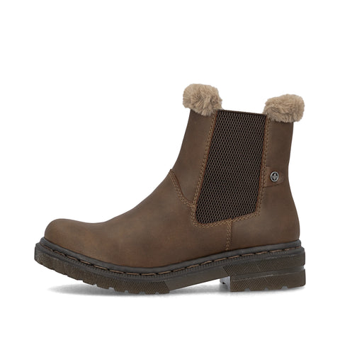 Rieker 78250-22 Brown Womens Warm Lining Casual Comfort Zip Up Leather Ankle Boots