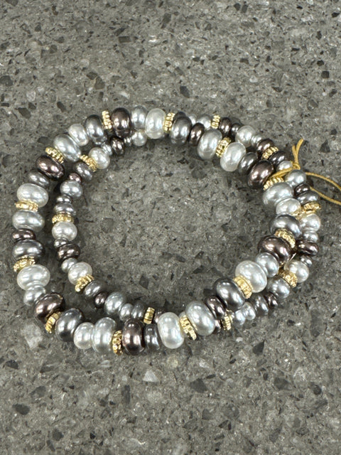 Hot Tomato Faux Pearl Collaboration Bracelet- Double - White/Pewter/Bronze/Gold