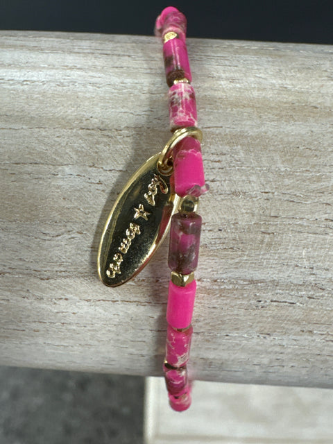 Hot Tomato Bracelet - Stone Bugle Slips - Fuchsia/Gold