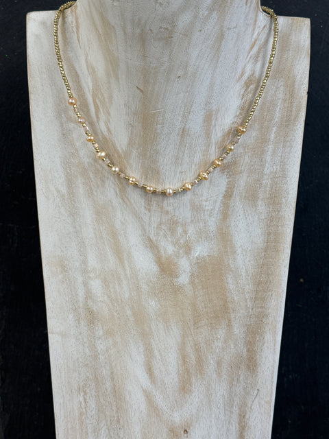 Hot Tomato Petite Freshwater Pearl & Seed Bead Necklace - Natural Peachy/Gold