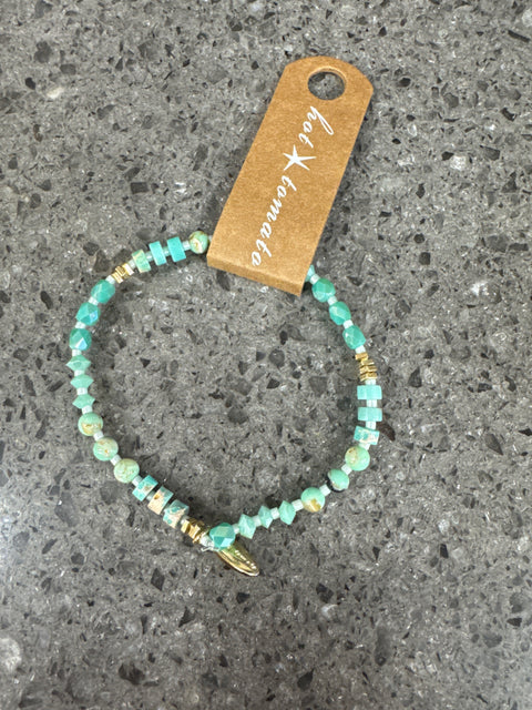 Hot Tomato Bracelet - Stone & Crystal String - Turquoise/Gold