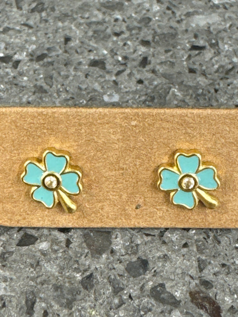 Hot Tomato Mini Flower Stud  - Gold/Turquoise