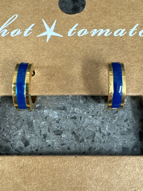 E - Mini Stripe Hoop - Navy - S.Steel W/18K Gold PVD