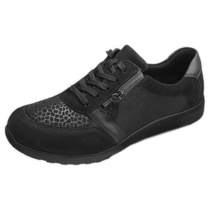 Waldlaufer 815M01 312 001 Womens M-IRA Black Nubuck/Stretch and Lace Up Zip Up Shoes