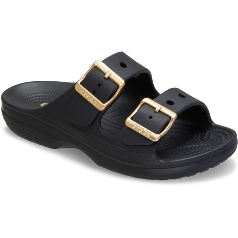Crocs Saturday Metallic Sandal Black Womens Lightweight Soft Flexible Easy to Wear Sandals