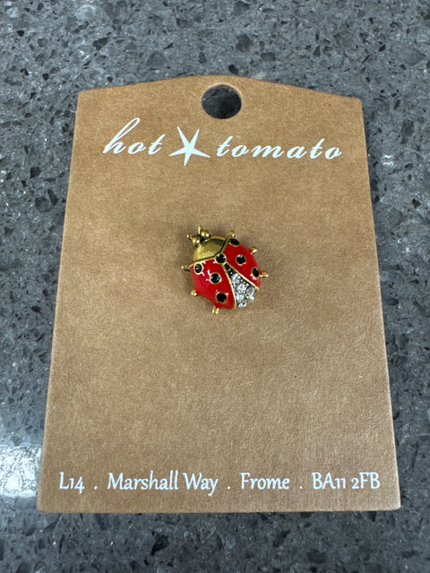 BR - Lady Bird Pin 7 Spot - Antique Gold / Red Enamel / Clea