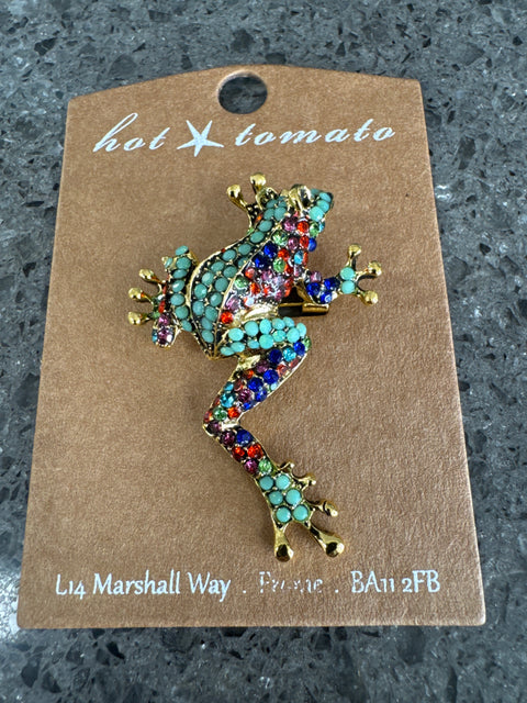 BR - Leaping Frog - Antique Gold / Multi Crystal