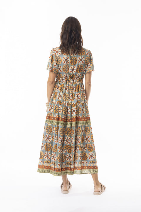 Escape By OQ Vera Cap Sleeve Layers Dress Print 40159