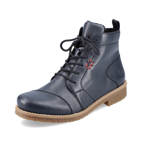 Rieker 73500-14 Blue Womens Casual Comfort Zip Up Leather Ankle Boots