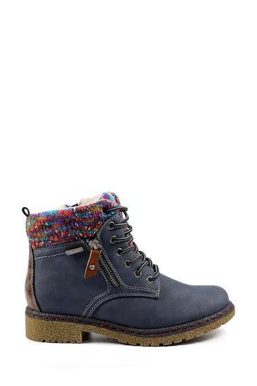 Lunar GLB099 Jalapeno Blue Womens Casual Comfort Waterproof Zip Lace Up Ankle Boots