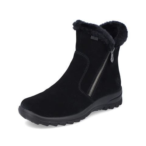 Rieker L7162-00 Black Womens Water Resistant Warm Lining Casual Comfort Zip Up Ankle Boots