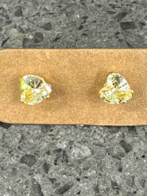 E - Micro Heart Crys Studs - Stainless Steel - 18K Gold - Bl