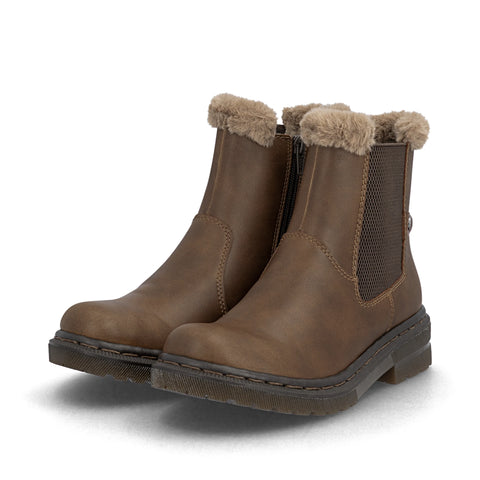 Rieker 78250-22 Brown Womens Warm Lining Casual Comfort Zip Up Leather Ankle Boots