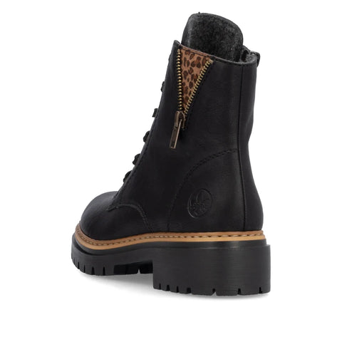 Rieker 72617-00 Black Womens Casual Comfort Lace Up Zip Up Leather Ankle Boots
