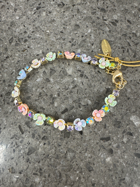 Hot Tomato Flower Chain Bracelet - Mixed Sorbet Palette with  Crystal