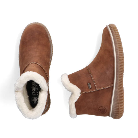 Rieker 74260-25 Brown Womens Water Resistant Warm Lining Casual Comfort Zip Up Ankle Boots