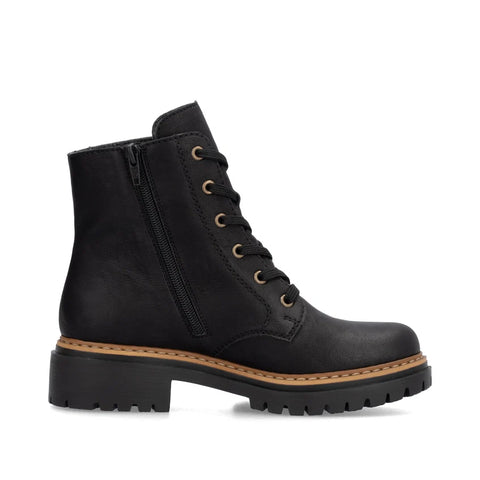 Rieker 72617-00 Black Womens Casual Comfort Lace Up Zip Up Leather Ankle Boots