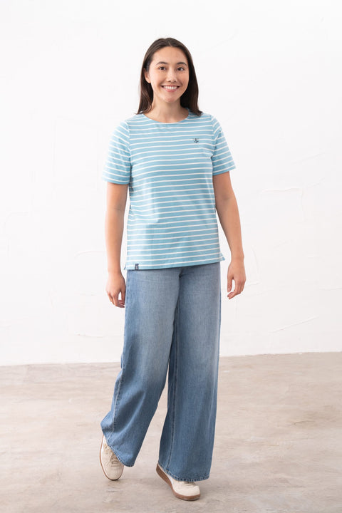 Lighthouse Causeway Blue Stripe Womens Tee Shirt