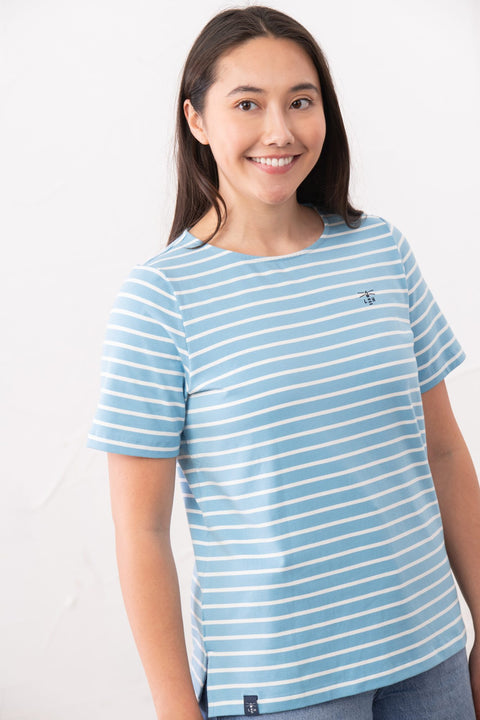 Lighthouse Causeway Blue Stripe Womens Tee Shirt