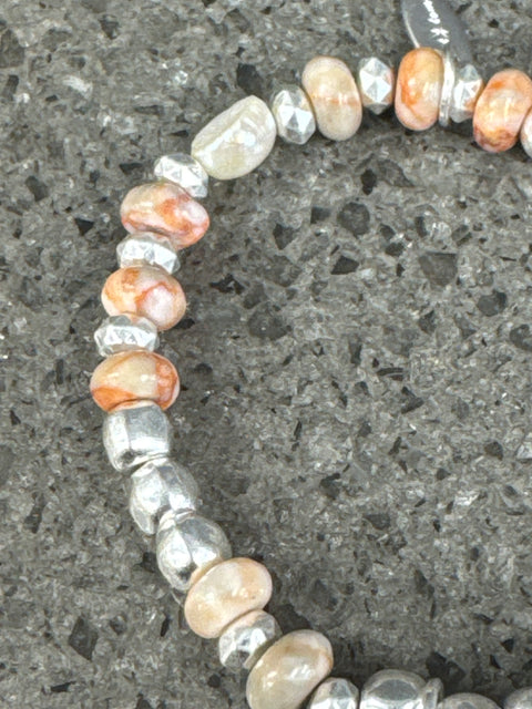 Hot Tomato Bracelet - Stone & Pearl Blend with Pearl Drop - Worn Silver