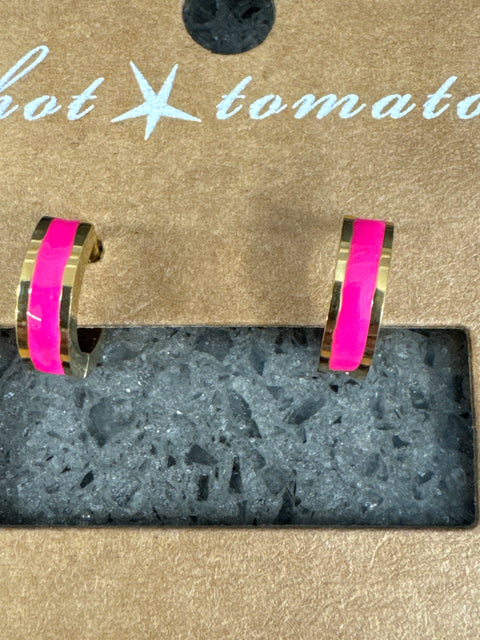 E - Mini Stripe Hoop - Fuchsia - S.Steel W/18K Gold PVD