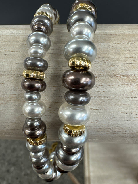Hot Tomato Faux Pearl Collaboration Bracelet- Double - White/Pewter/Bronze/Gold