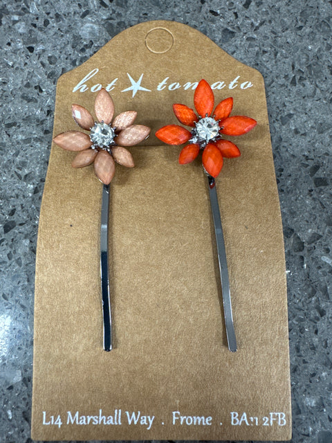 C - Jasmine Bobby Pins - Set 2 - Gun Metal - Peach/Sorbet