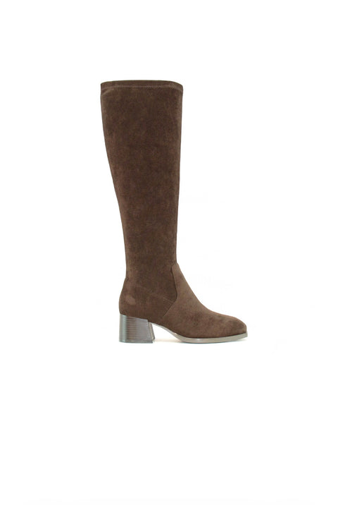 Ella Maddie Brown Faux Suede Knee High Stretch Womens Boots