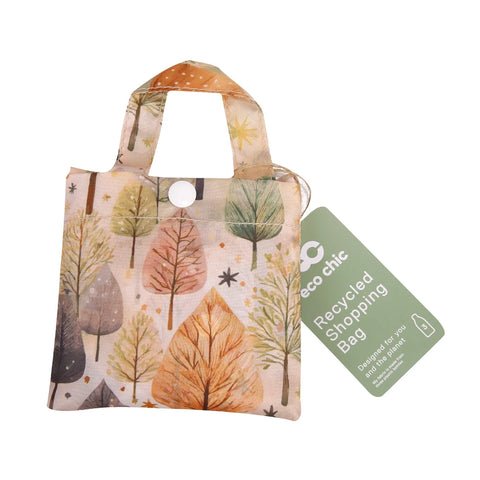 Eco Chic Beige Rhythm of Trees Recycled Lightweight Foldable Reusable Shopping Bag