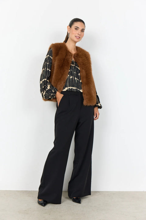 Soya Concept SC- Naida 3 Toffee Fluffy Collarless Waistcoat