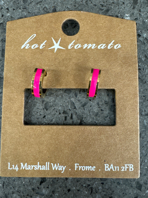E - Mini Stripe Hoop - Fuchsia - S.Steel W/18K Gold PVD