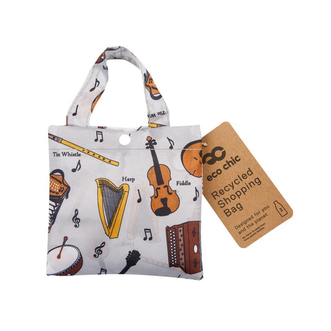 Eco Chic Grey Music Recycled Lightweight Foldable Reusable Shopping Bag