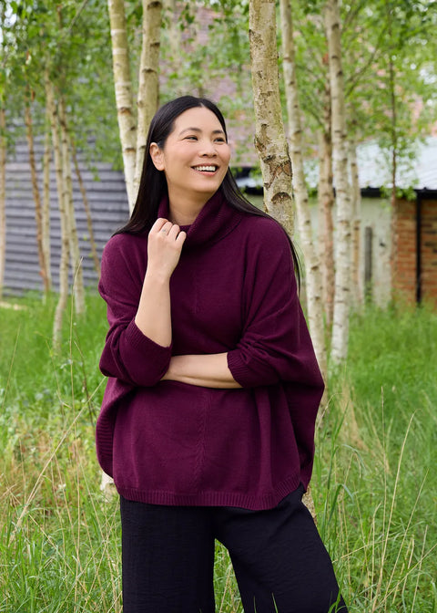 Dreams London AA0167 Merlot Cashmere Like Mini Cable Roll Neck Jumper