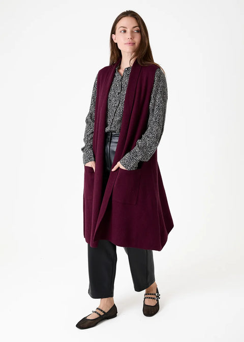 Dreams AA0345 Merlot Cashmere Like Doubleknit Roll Collar Gilet