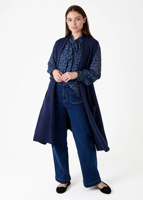 Dreams AA0345 Navy Cashmere Like Doubleknit Roll Collar Gilet