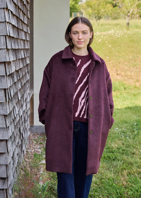 Dreams AA0539 Merlot Alpaca Blend Drop Shoulder Collar Coat